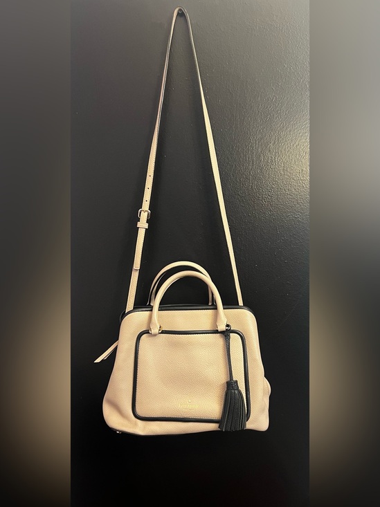 kate spade Handbags - Kate Spade Classic Pebbled Leather Satchel in Beige with Black Trim
